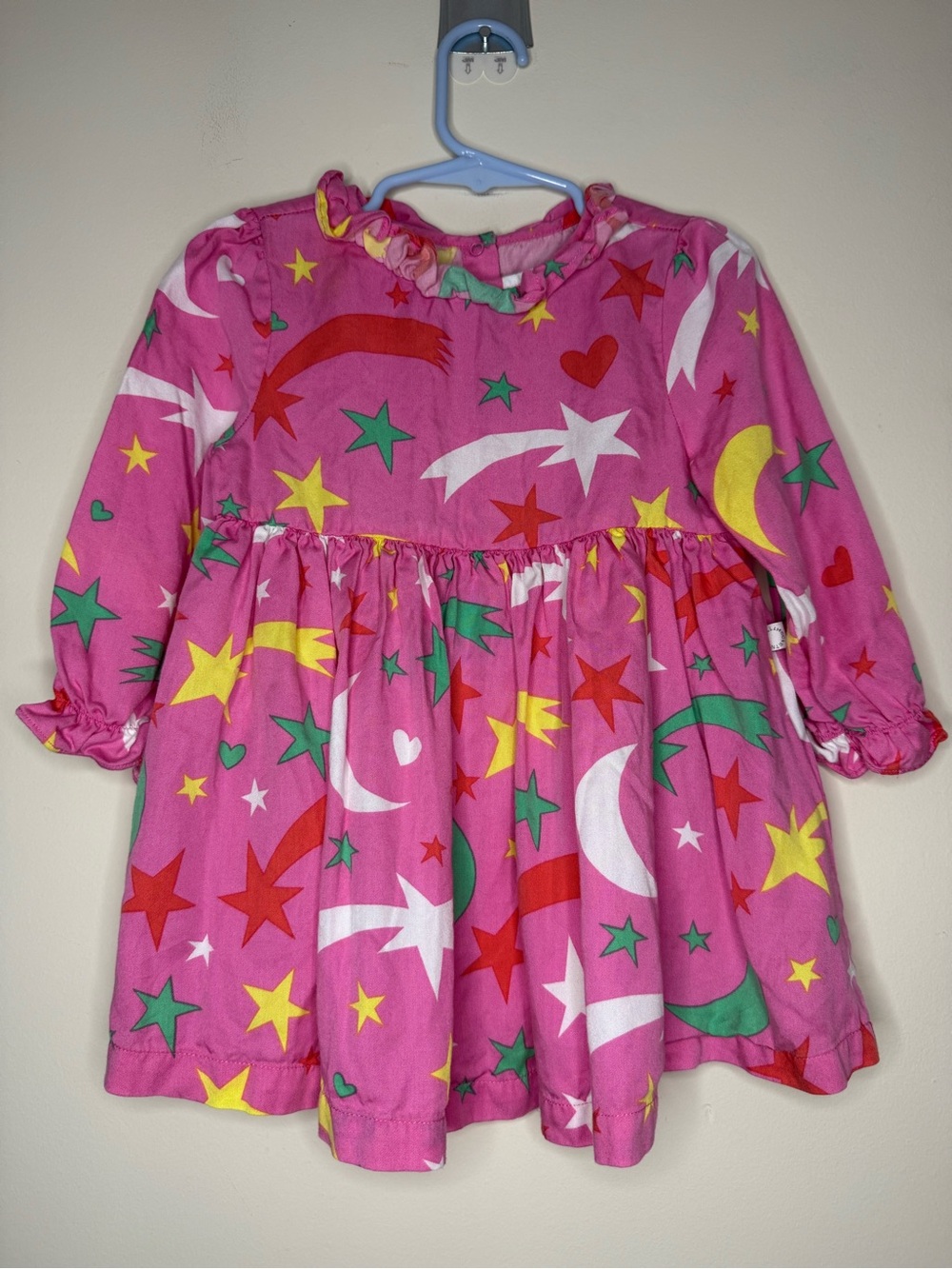 STELLA MCCARTNEY Pink Contemporary Shooting Star Print 100% Lyocell Ruffle Dress